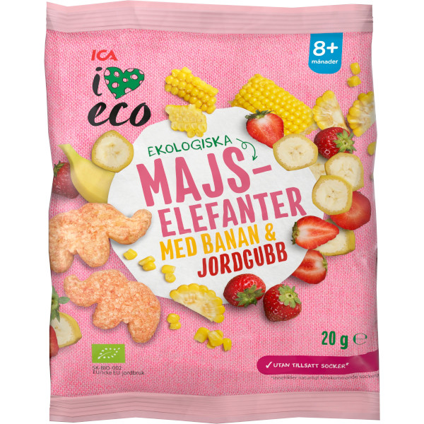 ICA I Love Eco Majselefanter Banan & Jordgubb Ekologiska