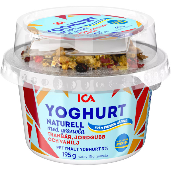 ICA Yoghurt Naturell & Granola Tranbär/Jordgubb/Vanilj
