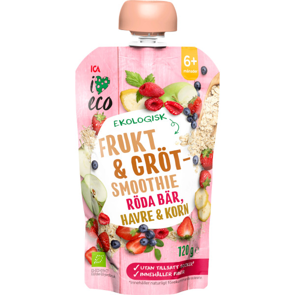 ICA I Love Eco Frukt & Grötsmoothie Röda Bär/Havre/Korn Ekologisk