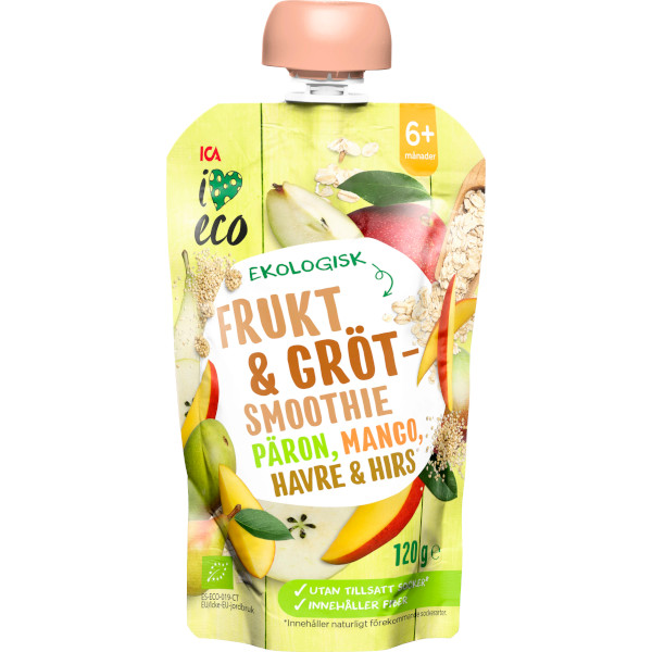 ICA I Love Eco Frukt & Grötsmoothie Päron/Mango/Havre/Hirs Ekologisk