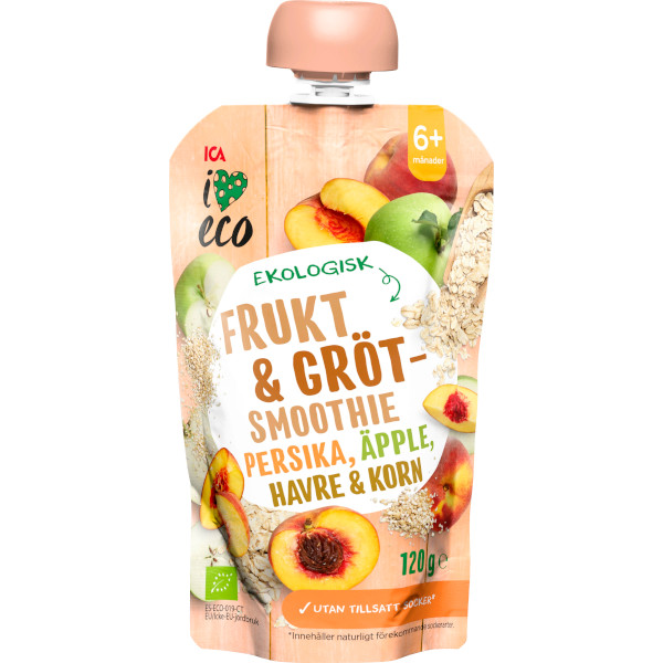 ICA I Love Eco Frukt & Grötsmoothie Persika/Äpple/Havre/Korn Ekologisk