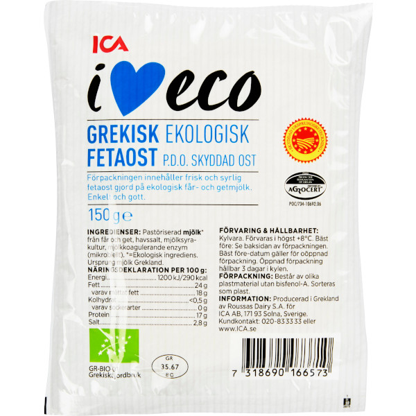 ICA I Love Eco Fetaost Grekisk Ekologisk