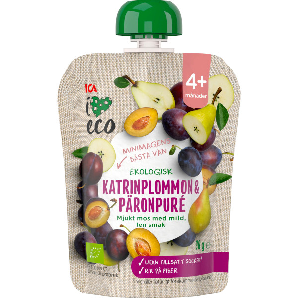 ICA I Love Eco Katrinplommon & Päronpuré Ekologisk