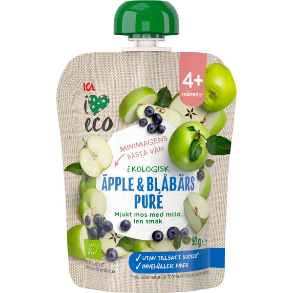 ICA I Love Eco Äpple & Blåbärspuré Ekologisk
