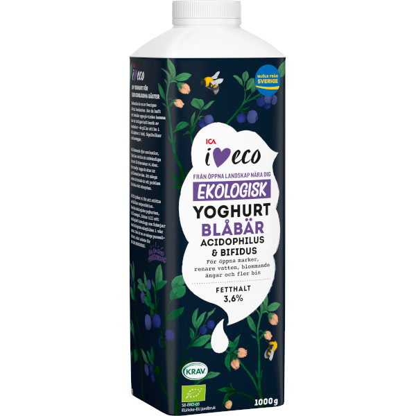 ICA I Love Eco Yoghurt Blåbär Acidophilus & Bifidus Ekologisk