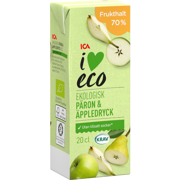 ICA I Love Eco Fruktdryck Päron/Äpple Ekologisk