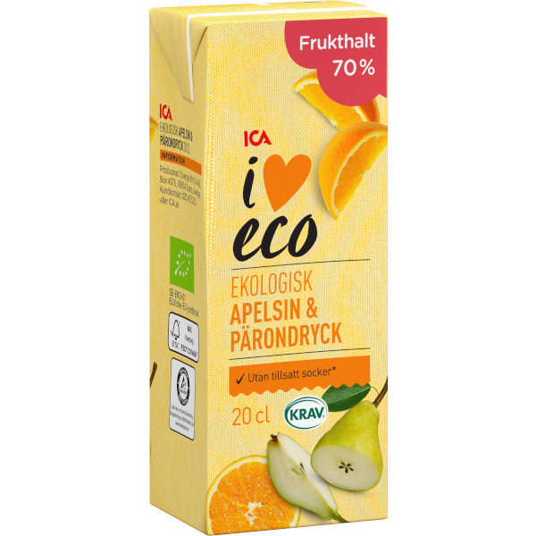 ICA I Love Eco Fruktdryck Apelsin/Päron Ekologisk