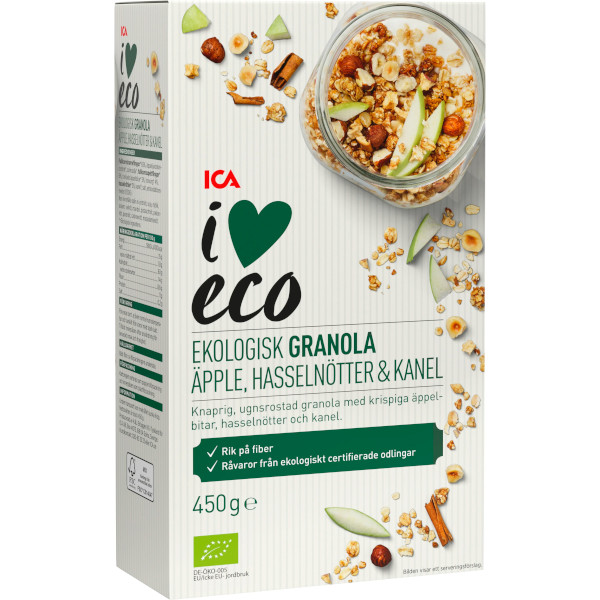 ICA I Love Eco Granola Äpple/Hasselnötter/Kanel Ekologisk