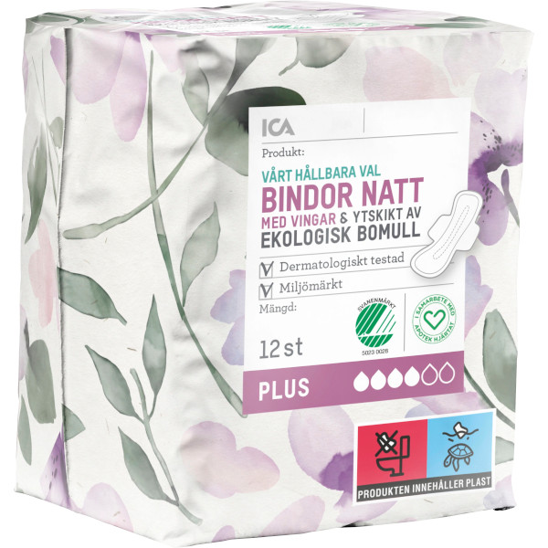 ICA Apotek Hjärtat Bindor Natt Plus Ekologiska
