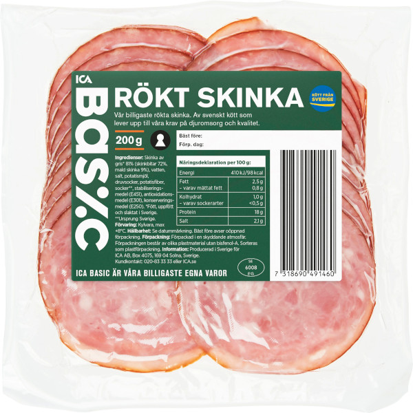ICA Basic Skinka Rökt