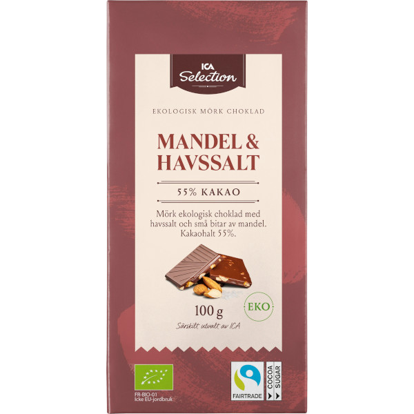 ICA Selection Mörk Choklad 55% Mandel & Havssalt Eko