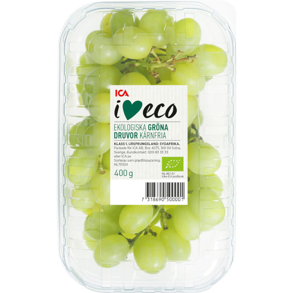 ICA I Love Eco Druvor Gröna Kärnfria Ekologiska