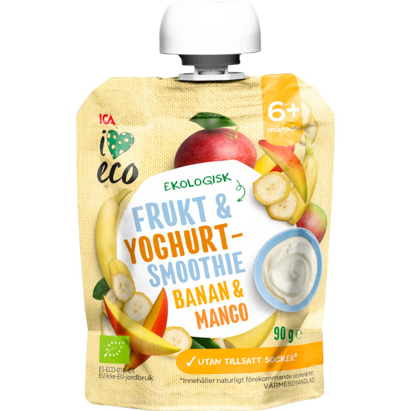 ICA I Love Eco Frukt & Yoghurtsmoothie Banan & Mango UTS Ekologisk
