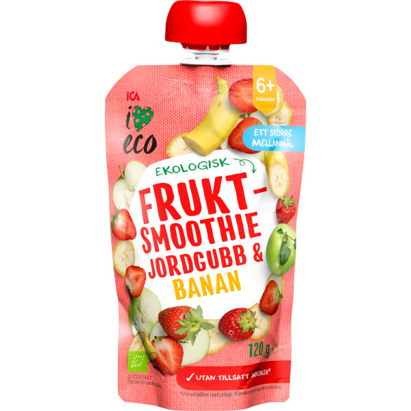 ICA I Love Eco Fruktsmoothie Jordgubb & Banan UTS Ekologisk