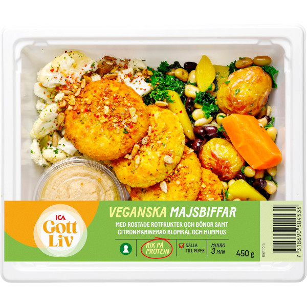 ICA Gott Liv Veganska Majsbiffar & Rostade Rotfrukter