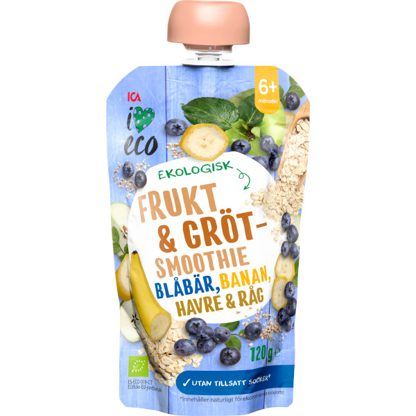 ICA I Love Eco Frukt & Grötsmoothie Blåbär/Banan/Havre/Råg Eko