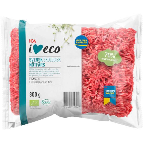 ICA I Love Eco Nötfärs Finmald Ekologisk