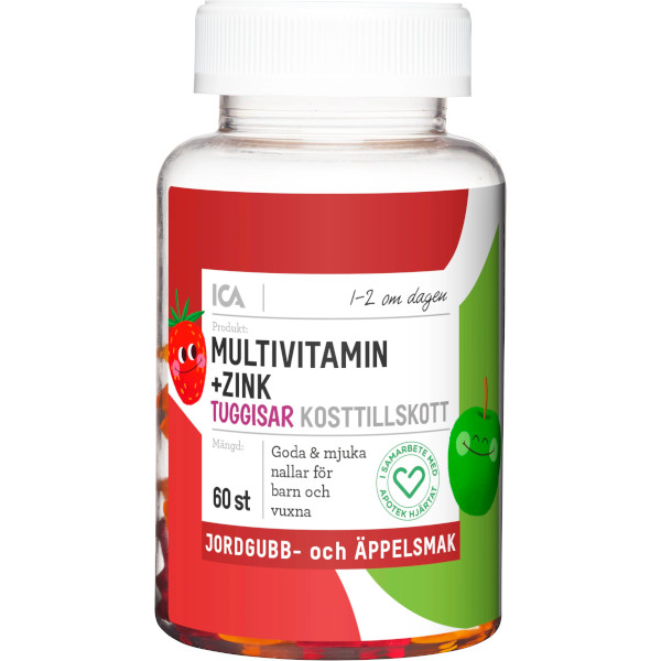 ICA Apotek Hjärtat Multivitamin + Zink Tuggisar Jordgubb & Äpple